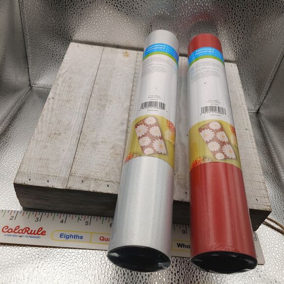 2 Cricut Premium Shimmer Vinyl Rolls Red & Silver Permanent 12"x48" New - Picture 1 of 2